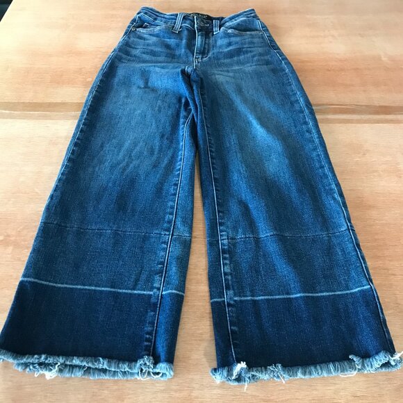 Judy Blue Wide Leg Crop Jeans Women 1/25 Blue Mid Rise Raw Hem Medium Wash 17823 - Picture 1 of 13
